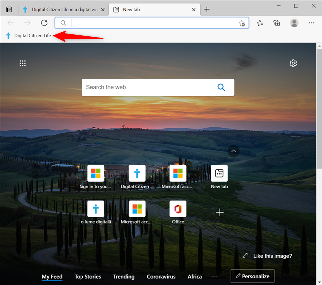 The site is added to your Microsoft Edge bookmarks