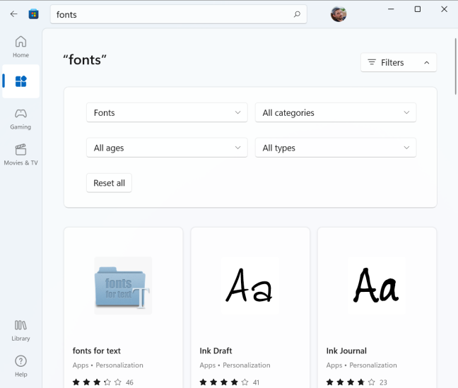 Finding fonts in Microsoft Store