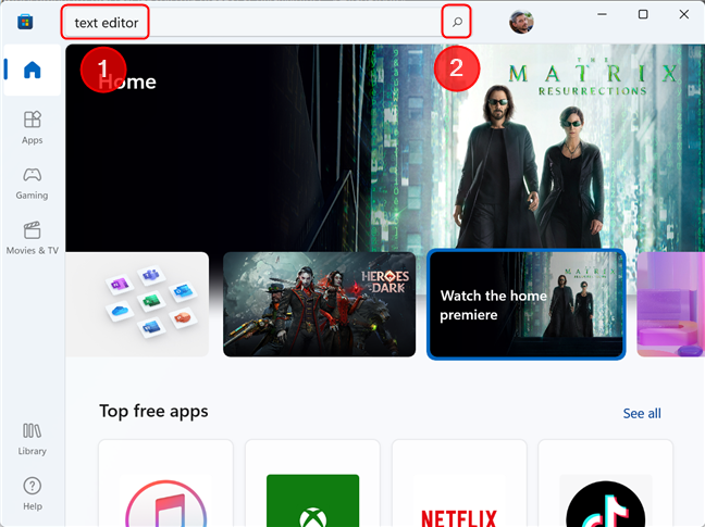 Use the Search feature to find items in the Microsoft Store