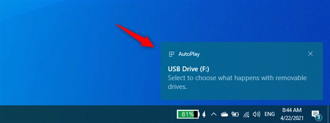 A notification from Windows 10's Action Center