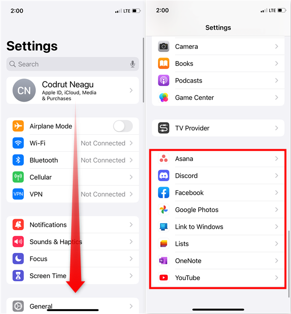 Find the app to block in your iPhone's Settings