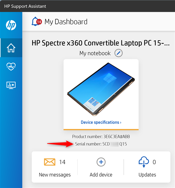 HP Support Assistant tells you the serial number