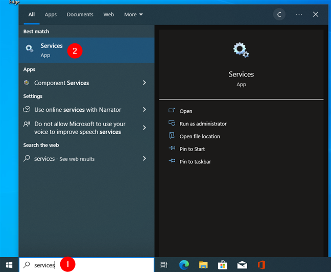 How to get to Windows 10 services