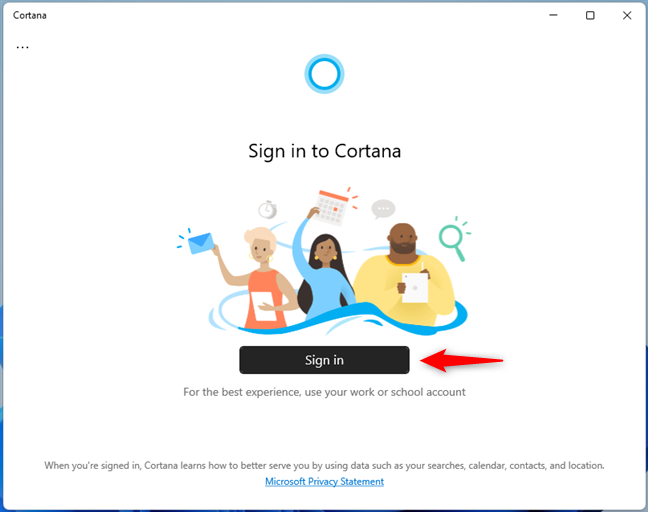 Cortana wants you to sign in