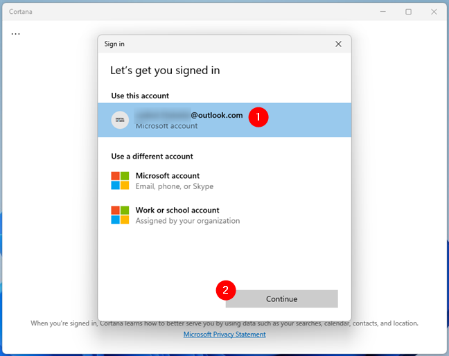 Use your Microsoft account with Cortana