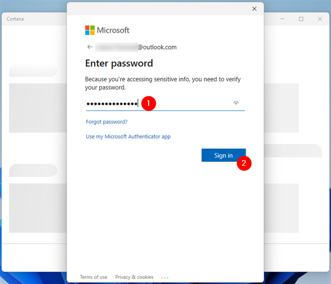 Enter the password of your Microsoft account