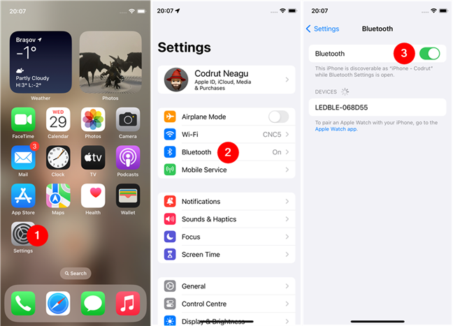 Open your iPhone's Bluetooth settings and turn Bluetooth on