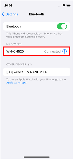 Tap a Bluetooth device to connect it to your  iPhone