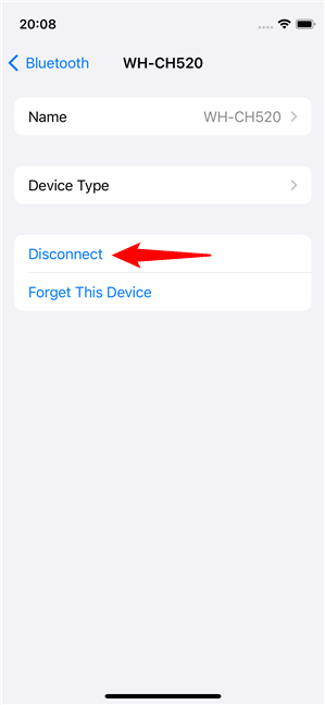 How to disconnect a Bluetooth device from an iPhone
