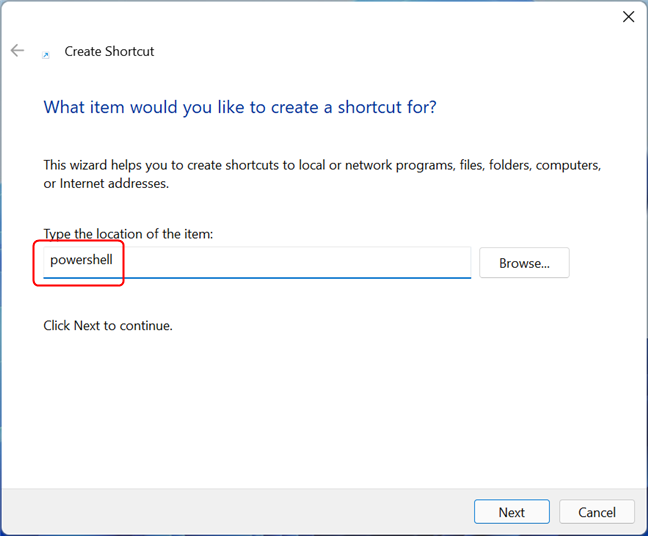 Create a shortcut to Windows PowerShell