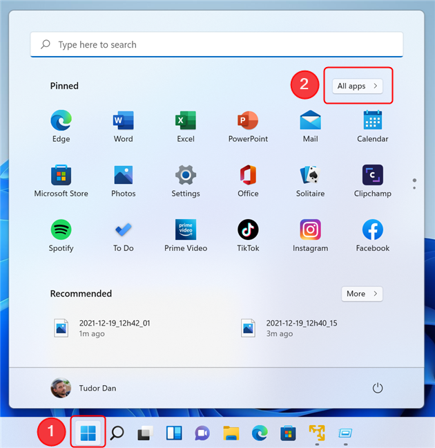 Access All apps in Windows 11