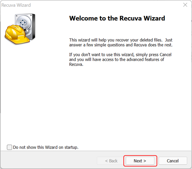 The Recuva Recovery Wizard