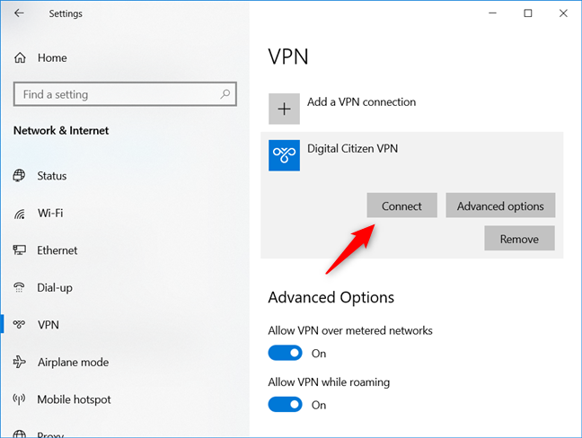 Connecting to a VPN in Windows 10