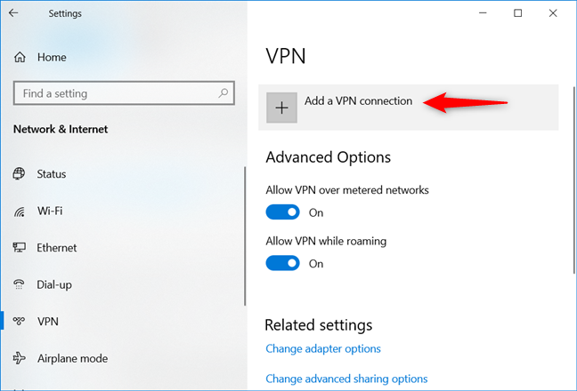 Choosing to Add a VPN connection