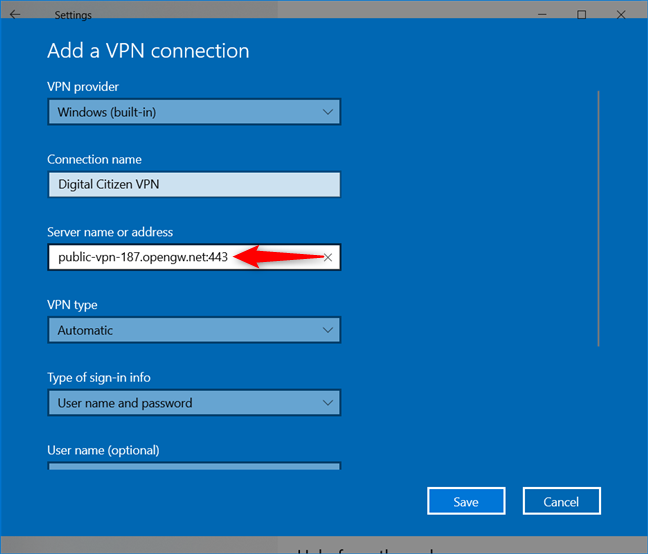 windows add a vpn connection