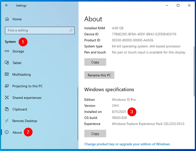 How to check the Windows 10 install date in Settings