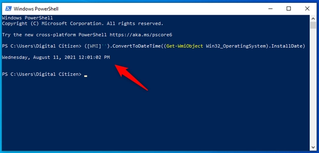 See the Windows installation date in PowerShell