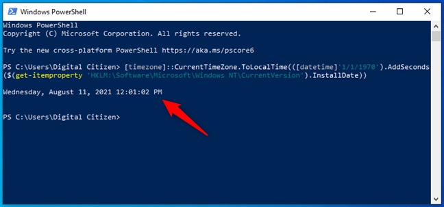 Get the Windows install date from PowerShell