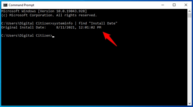 To fin the Windows installation date, use cmd to run systeminfo | find "Install Date"