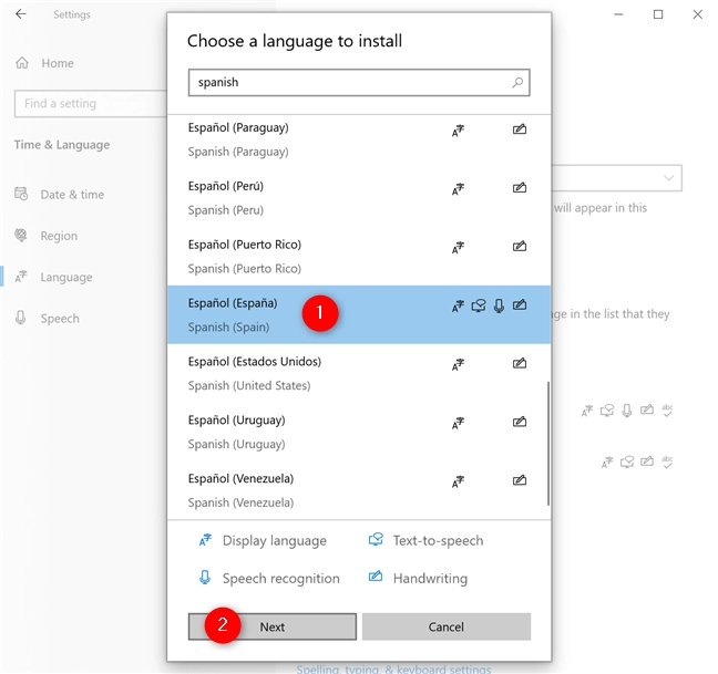 Select the Windows 10 language you want and press Next