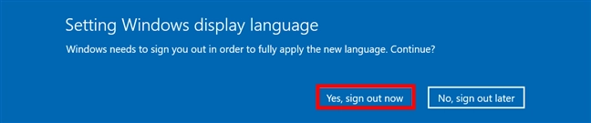 Sign out to complete the Windows change language process