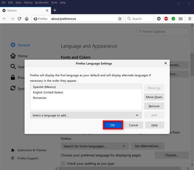 How to change the Firefox language