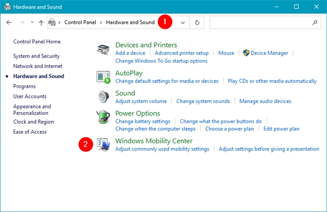Where is Windows Mobility Center in Control Panel
