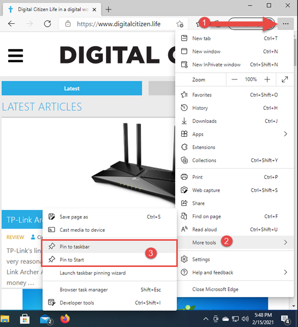 Choose where to pin a website in Microsoft Edge
