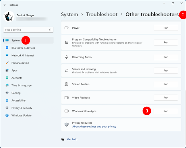 Run the Windows Store Apps troubleshooter in Windows 11