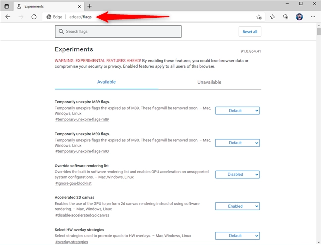 Accessing experiments in Microsoft Edge