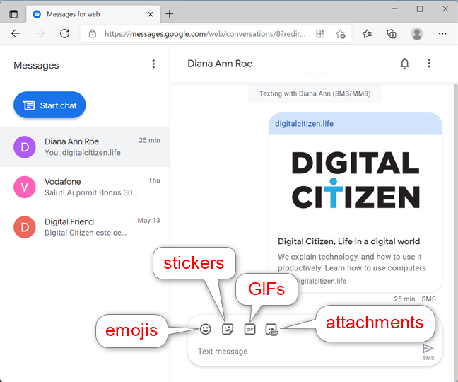 Send an MMS from the computer with Messages for web