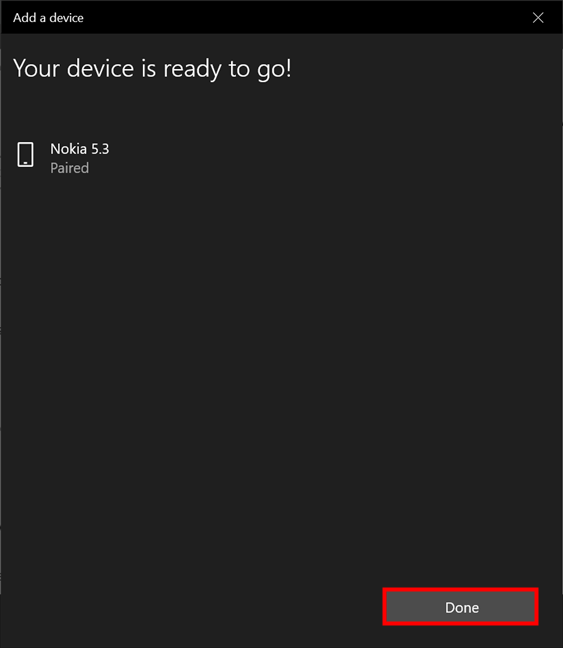 Your phone was successfully connected to your Windows 10 laptop or PC