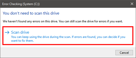 Windows error checking tool