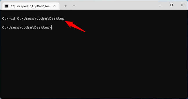 Change path to the Desktop folder in CMD