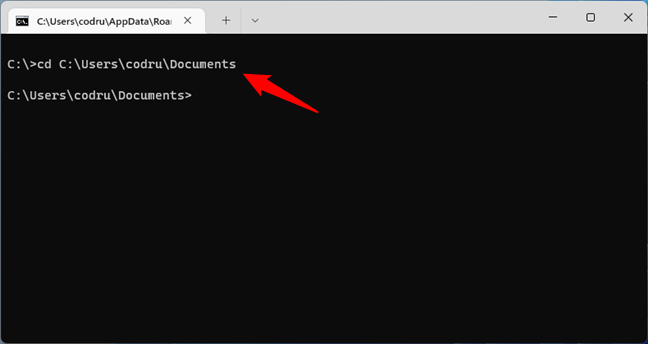 Change directory to a user's Documents folder in CMD