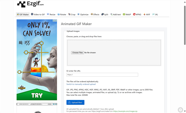 Use Ezgifâs Animated GIF Maker to create a GIF from images