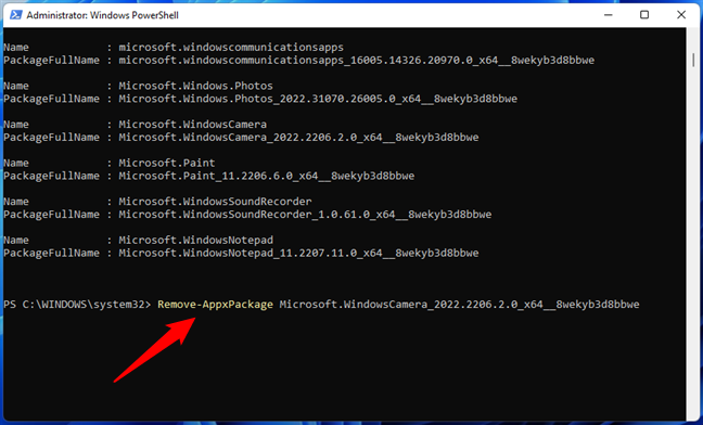 The app uninstall command in PowerShell