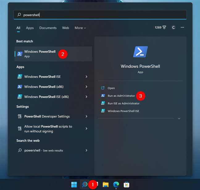 Search and start PowerShell in Windows 11
