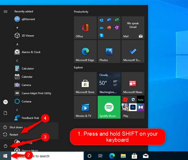 How to start Windows 10 in Safe Mode from the Start Menu
