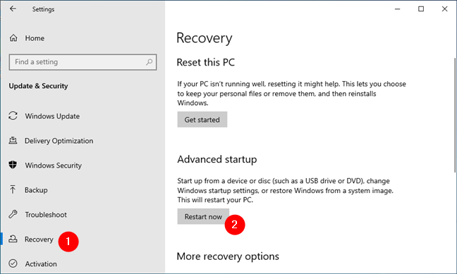Windows 10 Recovery options