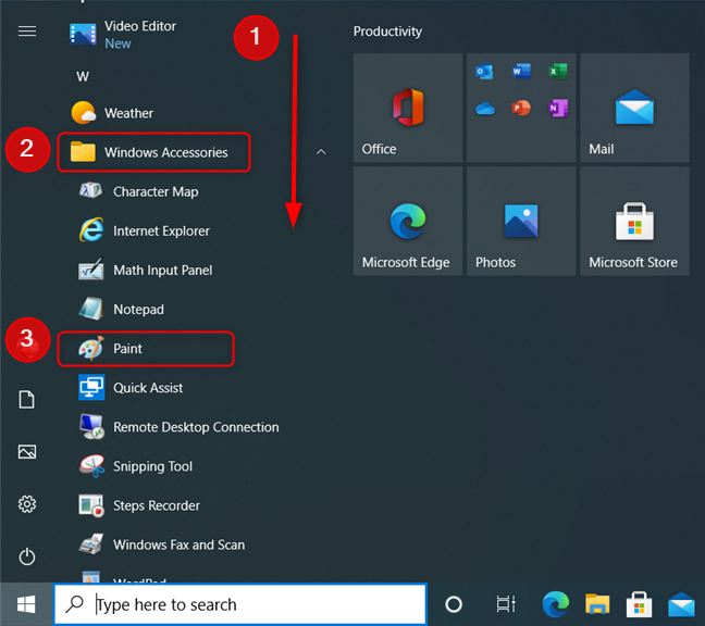 The Paint shortcut in the Windows 10 Start Menu