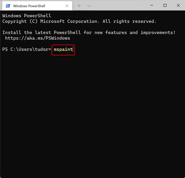 Start Paint using Terminal, Command Prompt or PowerShell