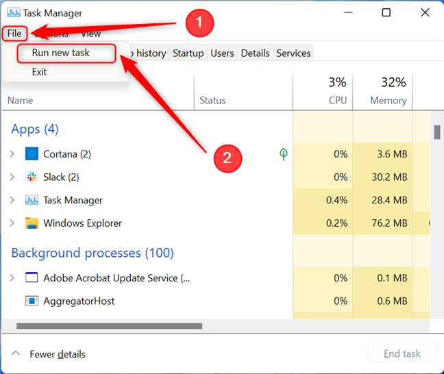 Create new task in the Task Manager