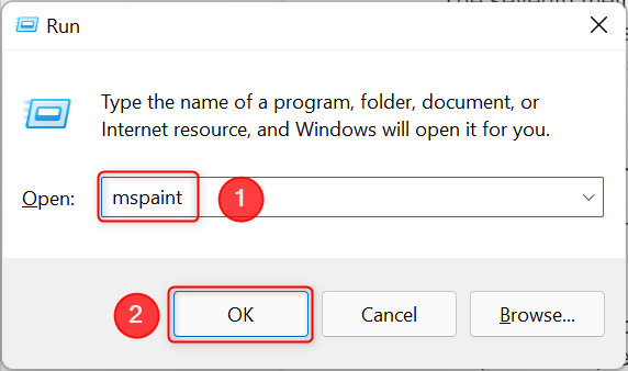 Open Paint using the Run window 