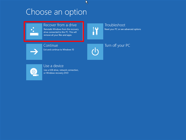 Recovering Windows 10 from a drive