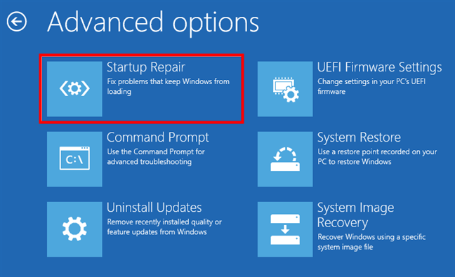 Startup Repair using the Windows 10 recovery drive