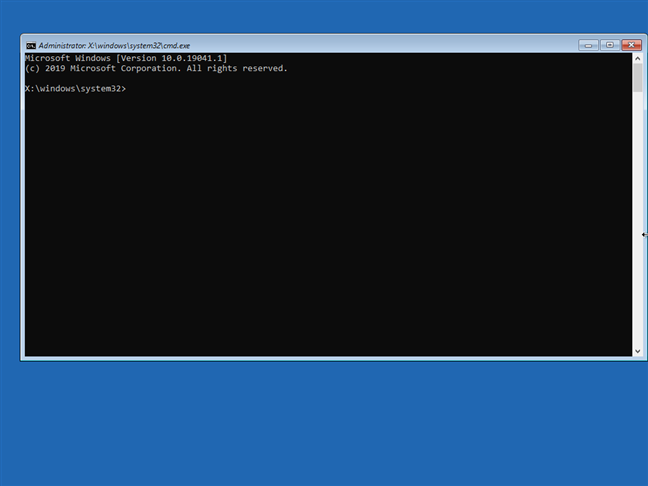 The Command Prompt from the Windows 10 recovery drive
