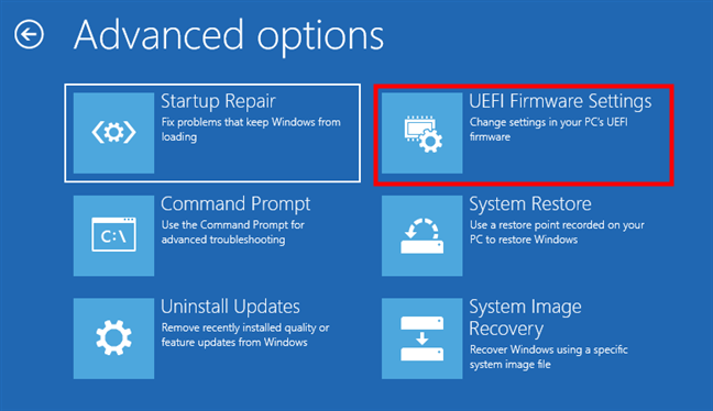 Accessing the UEFI Firmware Settings using the Windows 10 recovery drive