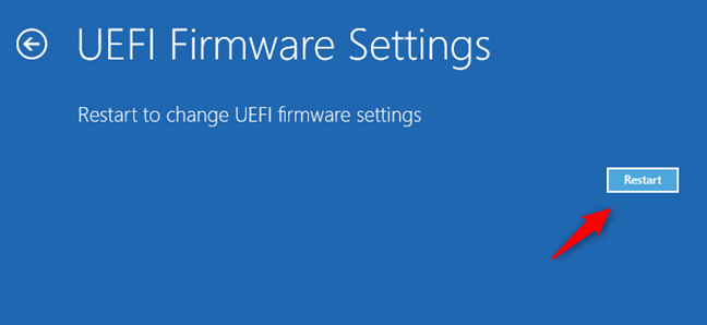 Restart to change UEFI Firmware settings using the Windows 10 recovery drive