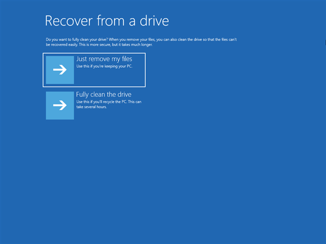 Resetting Windows 10 from the recovery drive